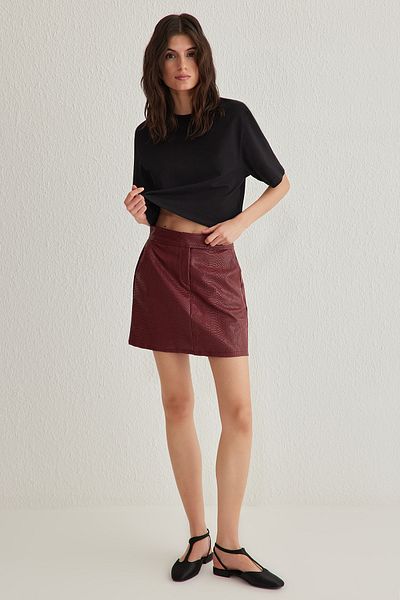 Trendyol Collection Dark Red Premium A-Line Faux Leather Mini Woven Skirt Twoaw22Et0480