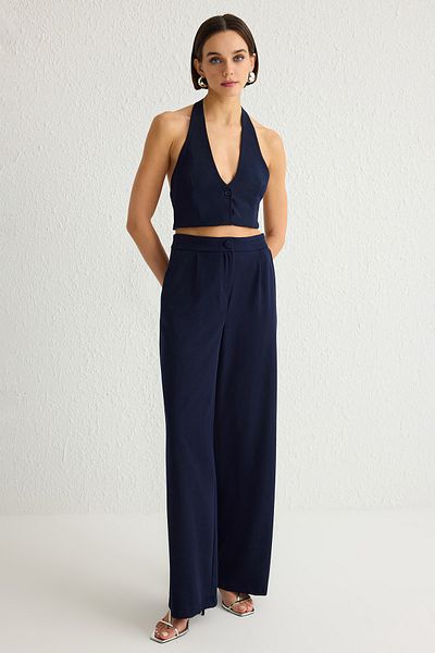 Trendyol Collection Sötét sötétkék széles szárú redőzött nadrág - TWOSS21PL0189