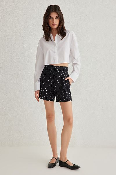 Trendyol Collection Black Relaxed Fit Belted Polka Dot Shorts & Bermuda Twoss25Sr00008