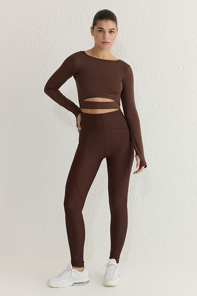 Trendyol Collection Dunkelbraune Strick-Sportstrumpfhose in voller Länge TWOSS21TA0023
