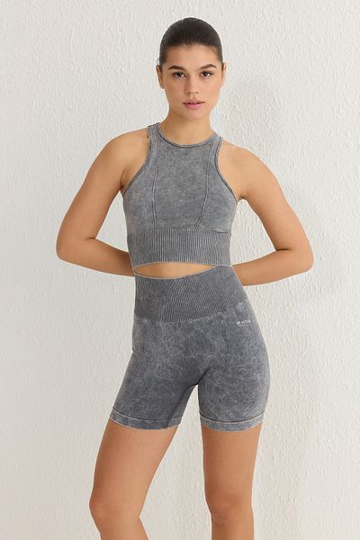 Trendyol Collection Anthrazitfarbenes, nahtloses Neckholder-Strick-Sport-Crop-Top – THMSS23SS00004