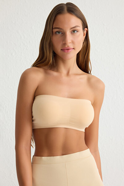 Trendyol Collection 2-Piece Seamless Bandeu Knitted Bra - Black and Nude Thmss25Su00010