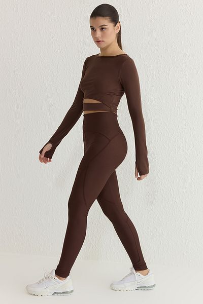 Trendyol Collection Dunkelbraune Strick-Sportstrumpfhose in voller Länge TWOSS21TA0023