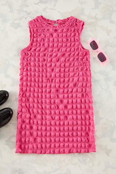 TRENDYOLKIDS Pink Mini Textured Knitted Dress Tkdss25El00013