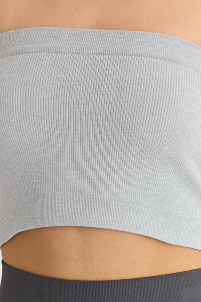 Trendyol Collection Strapless Gray Melange Sports Bra - Lightweight & Shapewear, Seamless Twoaw20Bs0018