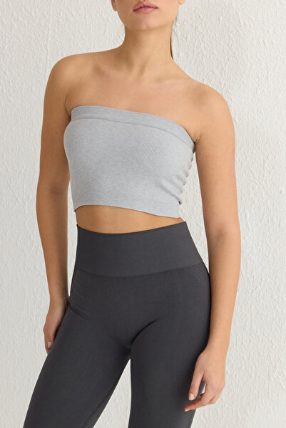Trendyol Collection Strapless Gray Melange Sports Bra - Lightweight & Shapewear, Seamless Twoaw20Bs0018