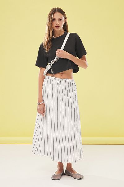 Trendyol Collection Weißer, mit Ballons verzierter, gestreifter, gewebter Maxirock TWOSS25ET00077