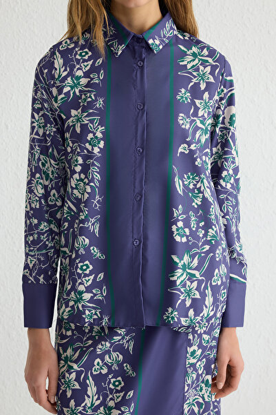 Trendyol Modest Navy Blue Floral Print Shirt Collar Suit - Tctss25Us00004