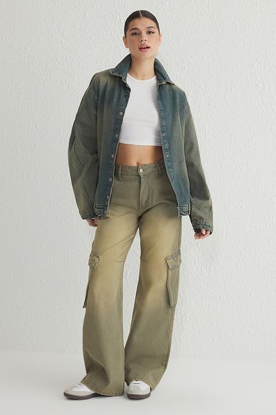 Trendyol Collection Jachetă de blugi vintage oversize cu efect de spălare albastru TWOSS25CE00028