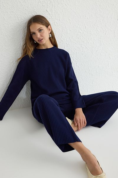 Trendyol Modest Súprava úpletov v námorníckej modrej nadveľkej veľkosti – spodná a horná súprava Tctaw25Us00115