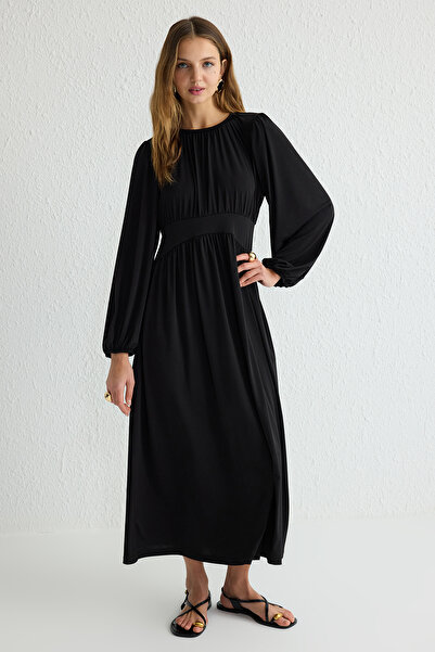 Trendyol Modest Black Waist Detail Knitted Dress Tctss25Db00014