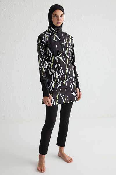 Trendyol Modest Schwarzer, vollständig bedeckter, gestrickter 4-teiliger Lycra-Badeanzug TCTSS23CF00000