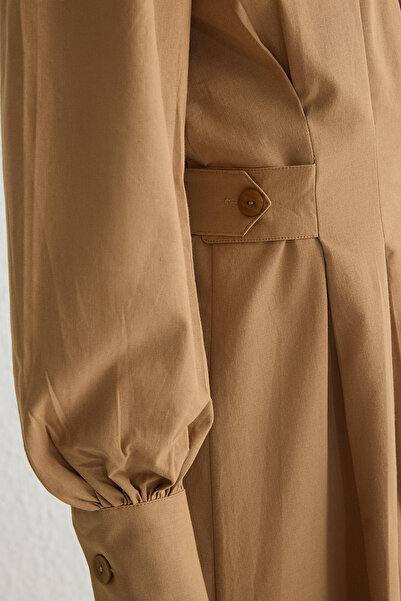 Trendyol Modest Camel 100% βαμβακερό πλισέ υφαντό φόρεμα TCTSS25EB00001