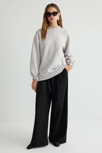 Trendyol Modest Gray Oversize Diver/Scuba Knitted Tunic Tctss25Uk00002