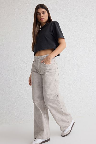 Trendyol Collection Mehrfarbige, gestreifte Barrel-Baggy-Jeans mit normaler Taille TWOSS25JE00017