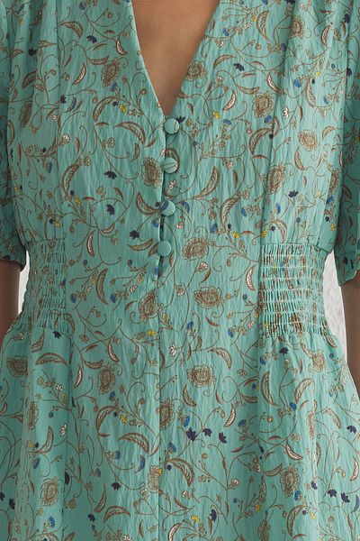 Trendyol Collection Зелена квіткова ткана сукня А-силуету Gipeli міді TWOSS25EL00115