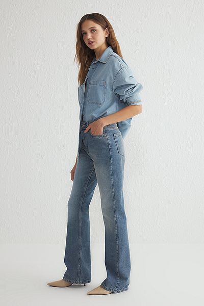Trendyol Collection Blugi evazați cu talie înaltă albastru premium TWOSS25JE00087