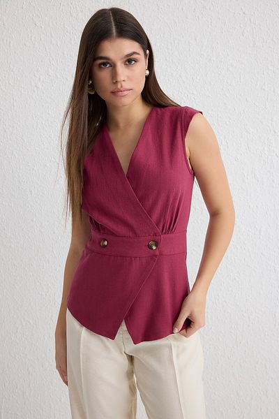 Trendyol Collection Λεπτομερής υφαντή μπλούζα με διπλό στήθος με σκούρο ματζέντα TWOSS20BZ0707