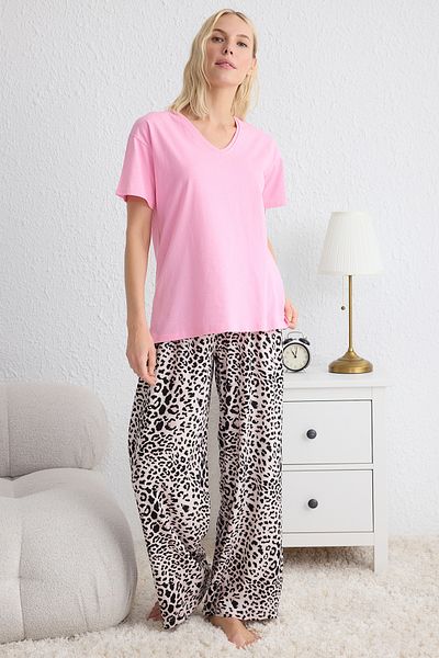 Trendyol Collection Pink Animal Single Jersey pletená pyžamová sada Thmss25Pt00142