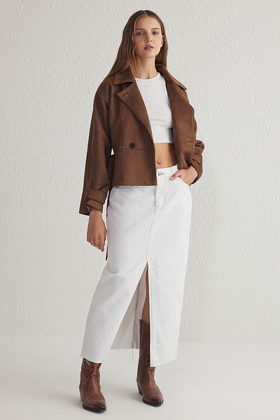 Trendyol Collection Brown Double Breasted Suede Regular Short Trench Coat Twoss25Tr00008