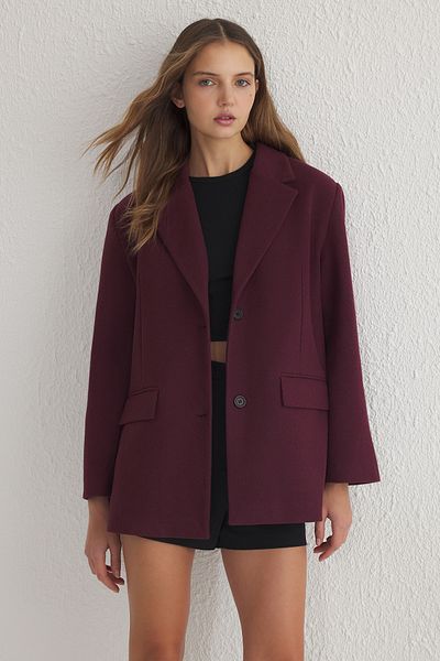 Trendyol Collection Palton scurt roșu Claret cu textura moale - TWOSS25KB00000