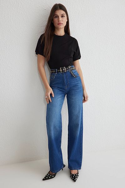 Trendyol Collection Blugi albaștri cu talie înaltă cu picioare late TWOSS25JE00060