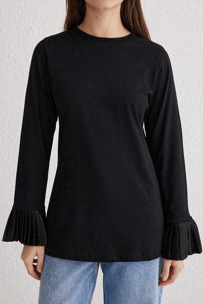 Trendyol Modest Black Pleat Cuff Detailed Knitted Tunic Tctss25Uk00000