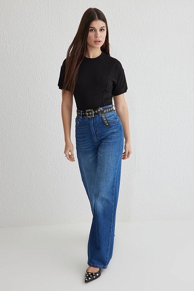 Trendyol Collection Blugi albaștri cu talie înaltă cu picioare late TWOSS25JE00060
