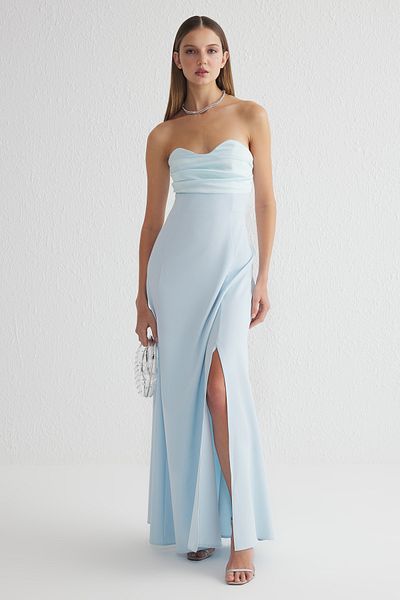 Trendyol Collection Světle modré tkané dlouhé stylové večerní šaty Noční šaty pro návrat domů TPRSS25AE00045