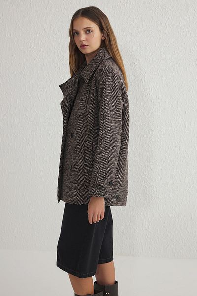 Trendyol Collection Oversize Brown Stamp Coat – šedý, Twoaw24Kb00176