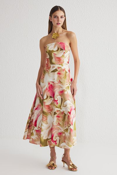 Trendyol Collection Multi-Colored A-Line Strapless Stylish Evening Dress Night Homecoming Dress
