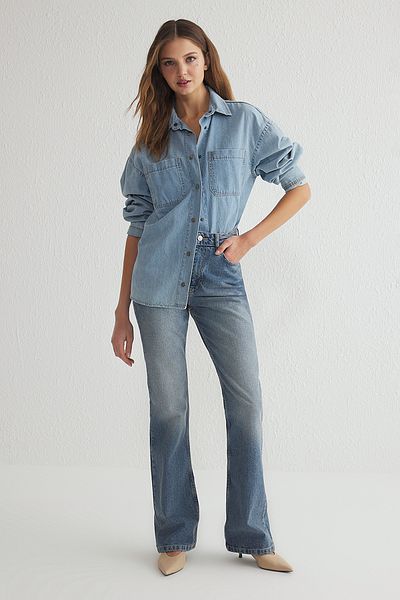 Trendyol Collection Blugi evazați cu talie înaltă albastru premium TWOSS25JE00087