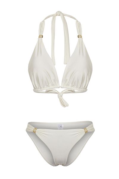 Trendyol Collection Ecrufarbenes, glänzendes, normales Bikini-Set mit Dreieckszubehör TBESS25BT00012