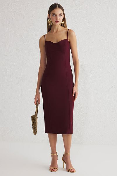 Trendyol Collection Βραδινό φόρεμα με μπορντό υφαντό μίντι κομψό βραδινό φόρεμα αποφοίτησης TPRSS25EL00189