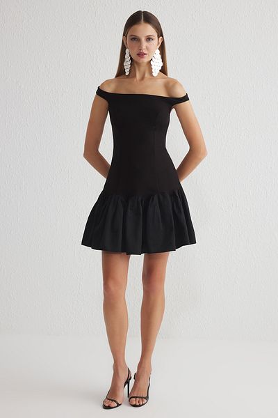 Trendyol Collection Černé tkané šaty s otevíráním do pasu Tprss25El00139
