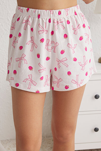 Trendyol Collection Světle růžová sada pleteného pyžama z jednoho žerzeje s potiskem Thmss25Pt00160