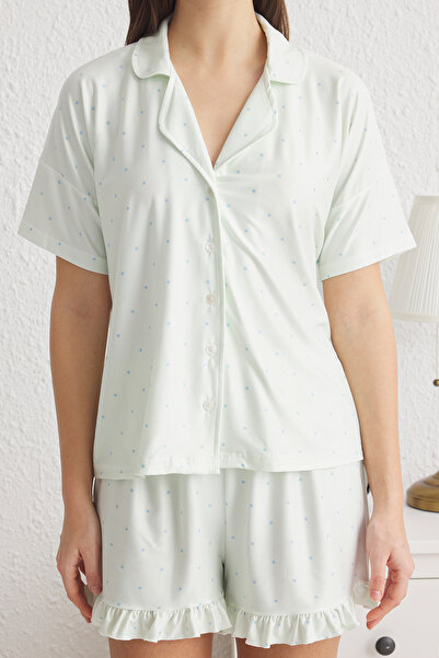 Trendyol Collection Set pijamale tricotate cu detaliu cu buline și pantaloni scurți - THMSS24PT00284