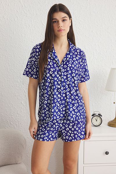 Trendyol Collection Sötétkék Animal Single Jersey kötött pizsama szett THMSS24PT00285