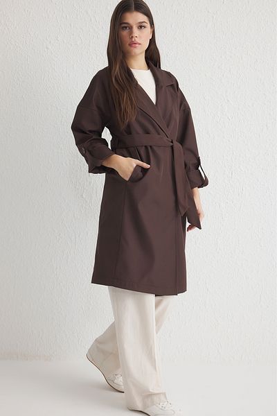 Trendyol Collection Brown Oversize Belted Trench Coat Twoaw24Tr00019