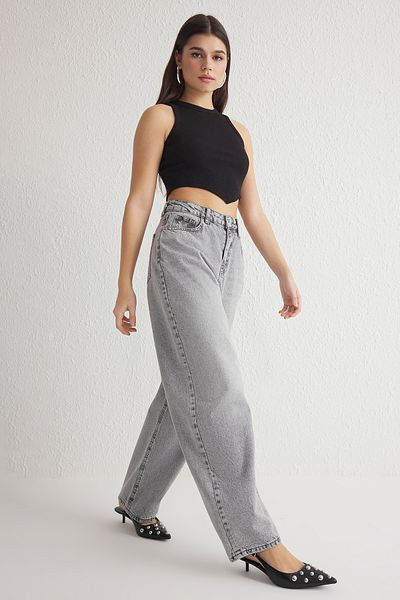 Trendyol Collection Szürke magas derekú gördeszkafarmer TWOSS25JE00063