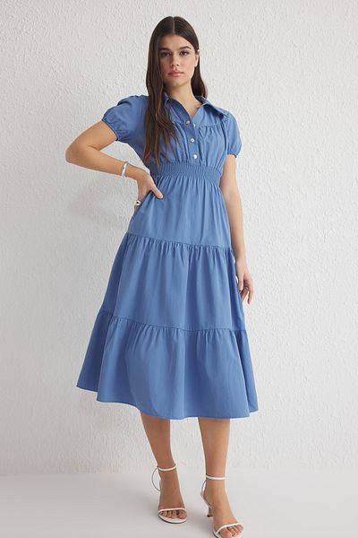 Trendyol Collection Rochie țesută midi în formă de A Indigo TWOAW25EL00601
