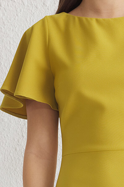 Trendyol Collection Πράσινο μίντι υφαντό φόρεμα με λαδί με φόδρα με φλάντζα