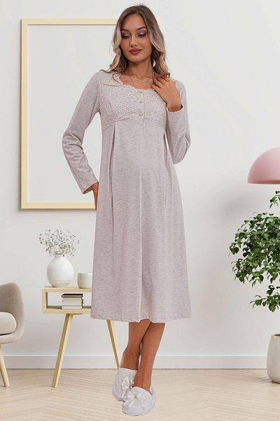 Mecit Pijama Νυχτικό εγκυμοσύνης-εγκυμοσύνης με γιακά με κουμπιά, βαμβακερή μακρυμάνικη ρόμπα 2 τεμαχίων