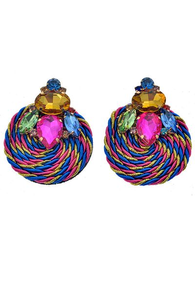 Pelin Aksesuar Colorful Rhinestone Design Rope Earrings