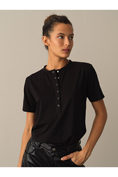 Xint Kadın Siyah Modal Dokulu Regular Fit Modal Basic Tişört