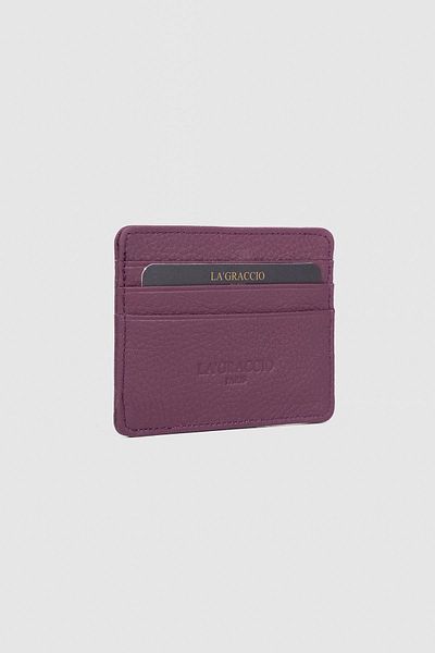 La La'Graccio Paris La'Graccio Paris Men's Genuine Leather Card Holder Matte Purple