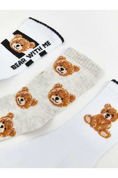 LC Waikiki Set mit 5 Socken mit Bären-Teddy-Muster für Mädchen