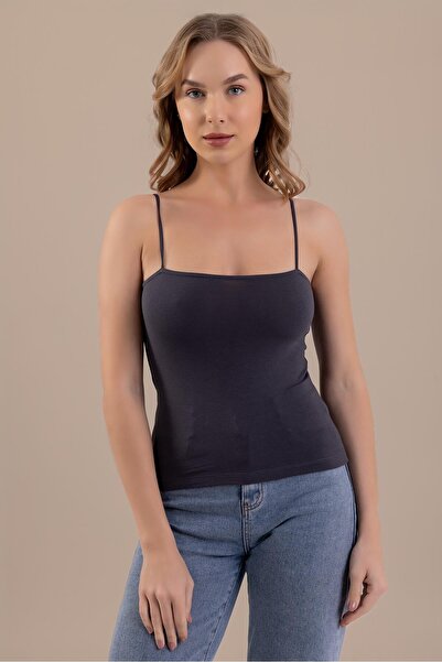 BAYKAR Kadın İnce İp Askılı Pamuklu Basic Atlet ANTRASIT