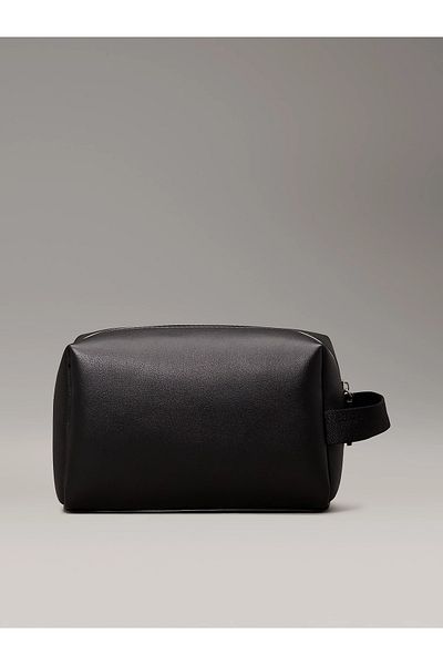 Calvin Klein Women's Zipper Closure Front Pocket Leather Black Toiletry Bag
