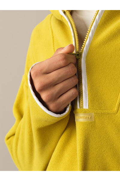 Xint Kadın Sarı Pamuk Dokulu Fermuarlı Polar Sweatshirt